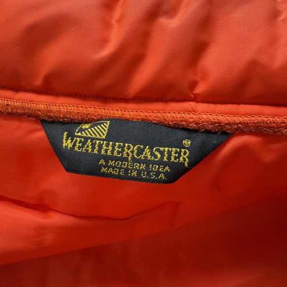 Vintage Weathercaster Jacket Mens Large Red FRAM Autolite Patch Workwear 80s USA - Picture 3 of 8